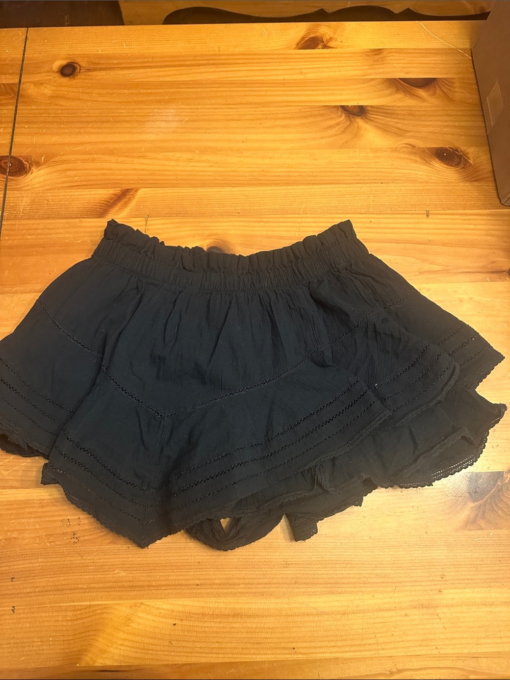 aerie Black Tiered Ruffle Skort with Elastic Waist